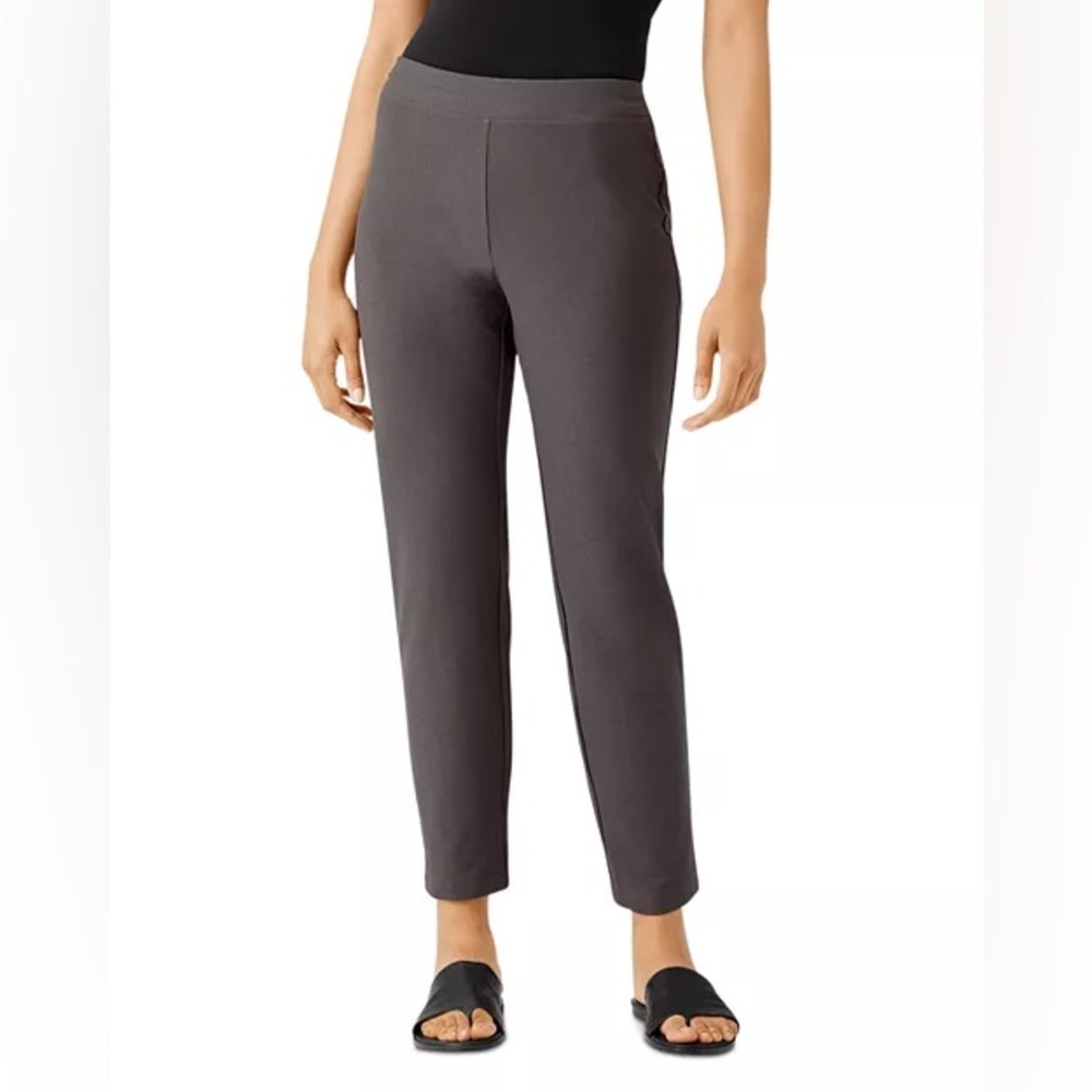 Eileen Fisher Silk Cotton Pleated Slim Ankle Brown Trousers Size 2